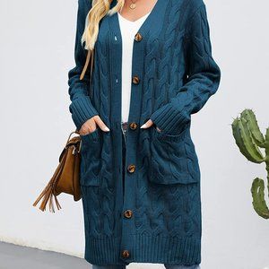 NWT Merokeety Pocket Knitted long teal cardigan